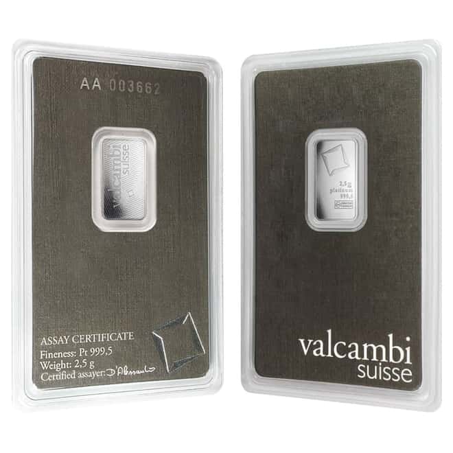 2.5 gram Platinum Bar - Valcambi Suisse .9995 Fine (In Assay)