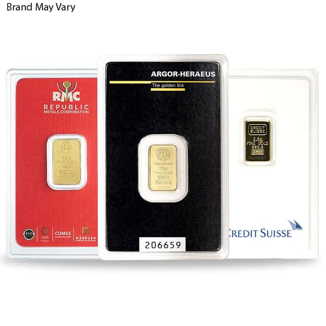 2.5 gram Random Brand Gold Bar .999+ Fine (In Assay)