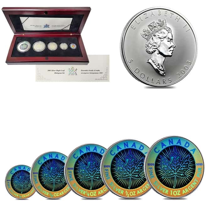 2003 1.9 oz Hologram Canadian Silver Maple Leaf 5-Coin Set (w/Box & COA)
