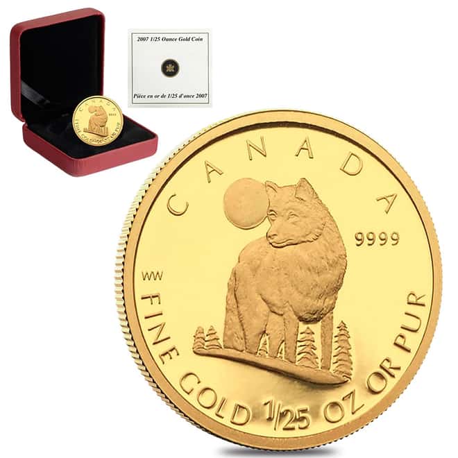2007 Canada 1/25 oz The Wolf Proof Gold Coin .9999 Fine