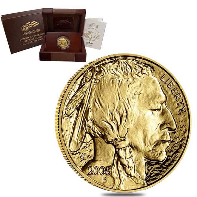 2008-W 1/2 oz $25 Proof Gold American Buffalo (w/Box & COA)