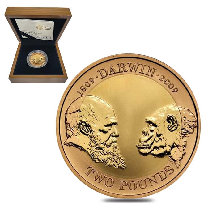 2009 Great Britain 2 Pounds Charles Darwin Proof Gold Coin (w/Box & COA)