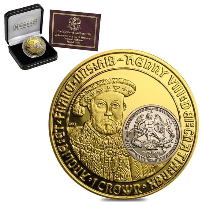 2009 Isle of Man 1 oz Henry VIII Crown Gold Coin & 1/20 oz Platinum Angel