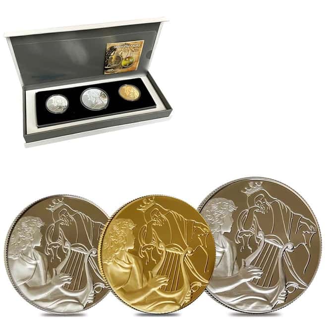 2013 Israel Gold/Silver David Playing for Saul 3-Coin Set (w/Box & COA)