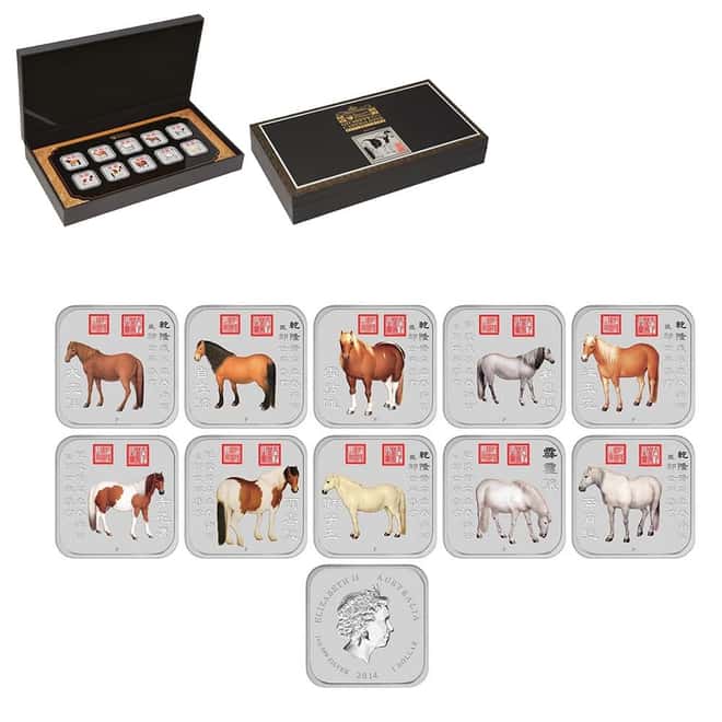 2014 10 oz Colorized Silver Lunar Horse 10-Coin Set Perth Mint