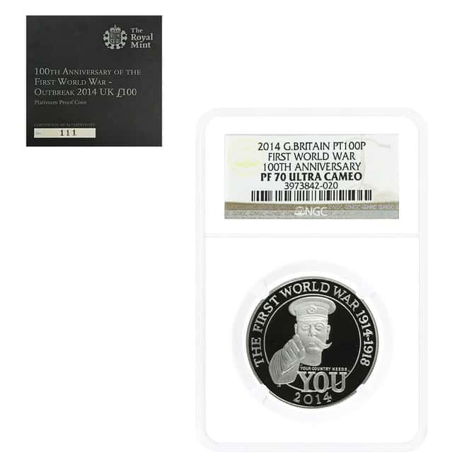 2014 Great Britain 1 oz First World War 100th Ann. Platinum Coin NGC PF 70 UCAM