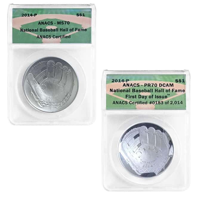 2014-P National Baseball Hall of Fame Silver Dollar 2-Coin Set ANACS MS/PF 70