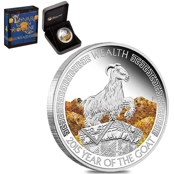 2015 1 oz Tuvalu Proof Silver Lunar Goat Wealth Perth Mint