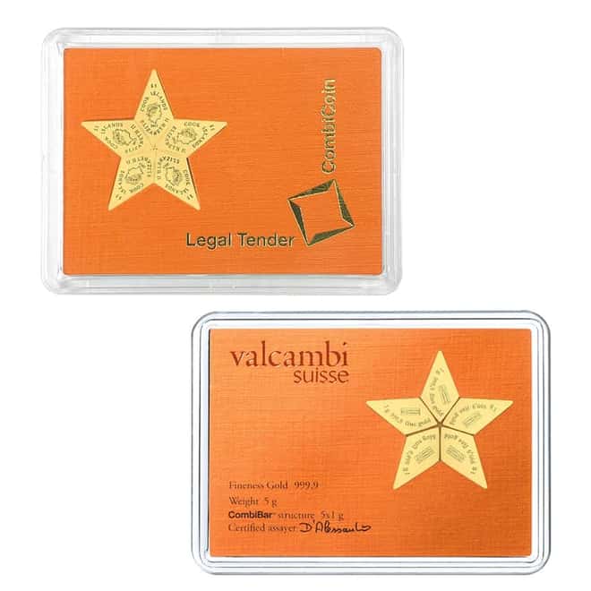 2015 5 x 1 gram Cook Islands Valcambi Gold Star CombiCoin .9999 Fine (In Assay)