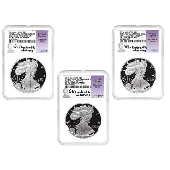 2016-W 3 oz Proof Silver American Eagle 3-Coin Set NGC PF 70 UCAM FD (Elizabeth Jones)