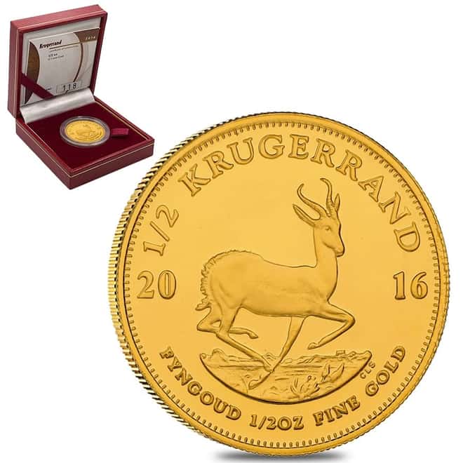 2016 South Africa 1/2 oz Proof Gold Krugerrand (w/Box & COA)