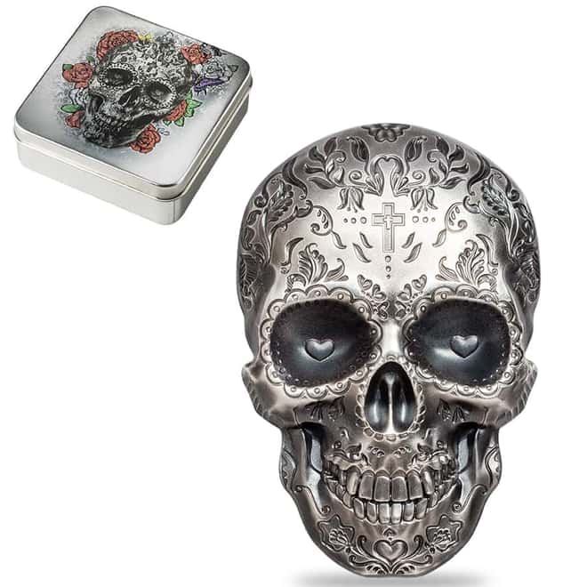 2018 Palau 1 oz Silver La Catrina Skull Coin Antiqued .999 Fine (w/Box & COA)