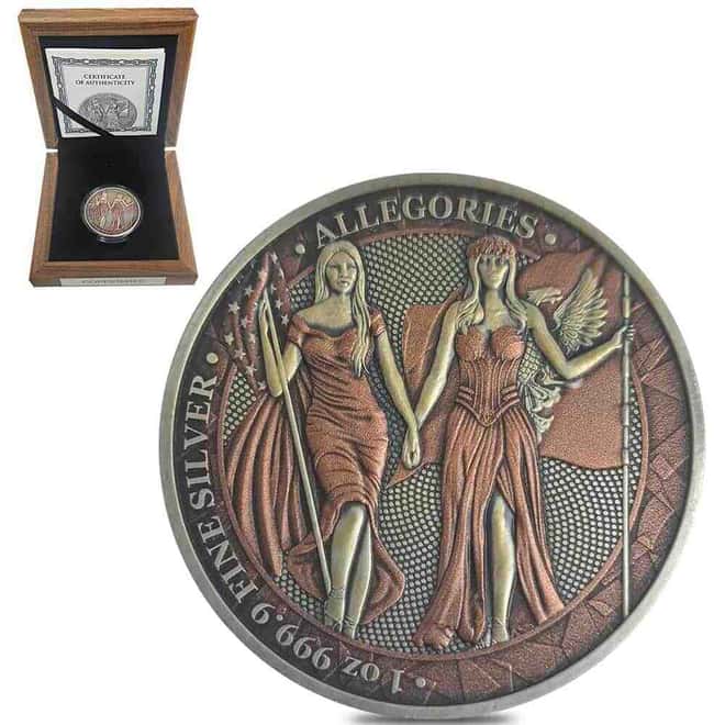 2019 1 oz Columbia & Germania The Allegories Copper Red Silver Coin