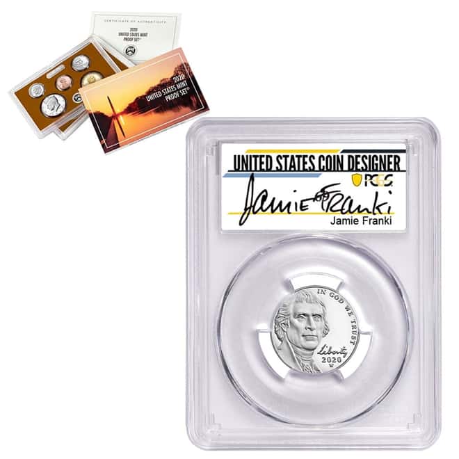2020-W Jefferson Nickel PCGS PF 70 FDOI Jamie Franki Sign (w/ 2020-S US Mint Proof 10-Coin Set)