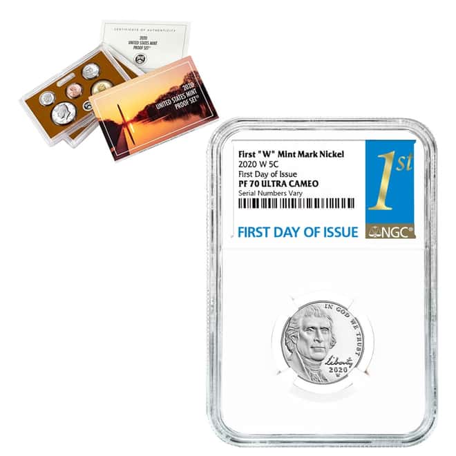 2020-W Jefferson Nickel NGC PF 70 FDOI (w/ 2020-S US Mint Proof 10-Coin Set)