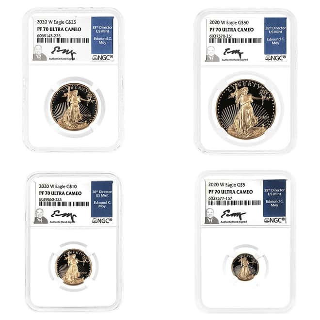 2020-W 1.85 oz Proof Gold Eagle 4-Coin Set NGC PF 70 (Moy)