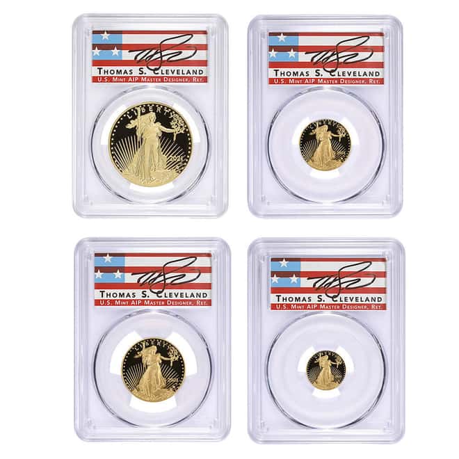 2021-W 1.85 oz Proof Gold American Eagle 4-Coin Set Type 2 PCGS PF 70 DCAM FDOI (Cleveland)