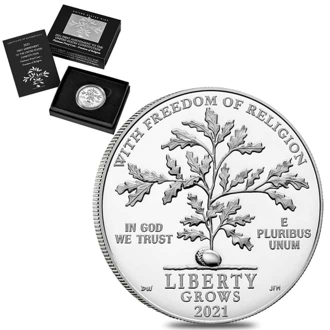 2021-W 1 oz Proof Platinum Freedom of Religion First Amendment Coin (w/Box & COA)