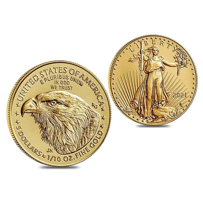 2021 1/10 oz Gold American Eagle $5 Coin BU Type 2
