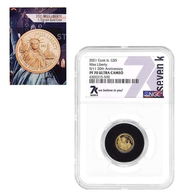 2021 1/2 Gram Cook Islands Miss Liberty 9/11 20th Ann. Gold Coin NGC PF 70