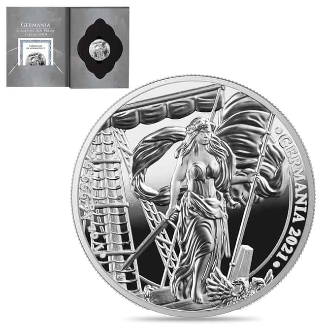2021 1 oz Germania 5 Mark Proof Silver Coin .999 Fine