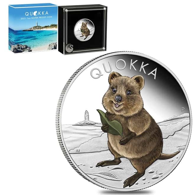 2021 1 oz Proof Colorized Silver Australian Quokka Perth Mint .9999 Fine (w/Box & COA)