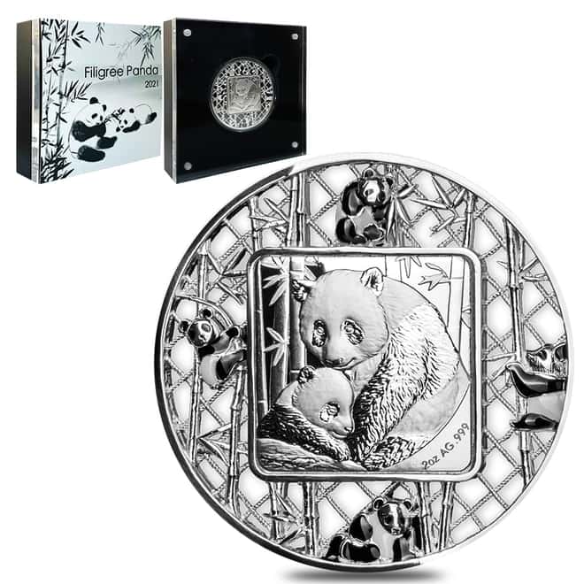 2021 2 oz Silver Filigree Panda Coin Solomon Islands .999 Fine (w/Box & COA)
