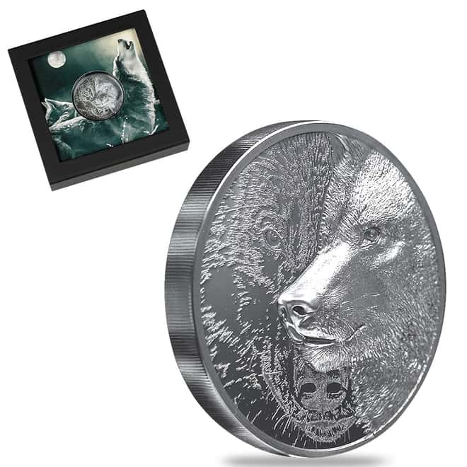 2021 2 oz Silver Mystic Wolf Coin Mongolia .999 Fine (w/Box & COA)