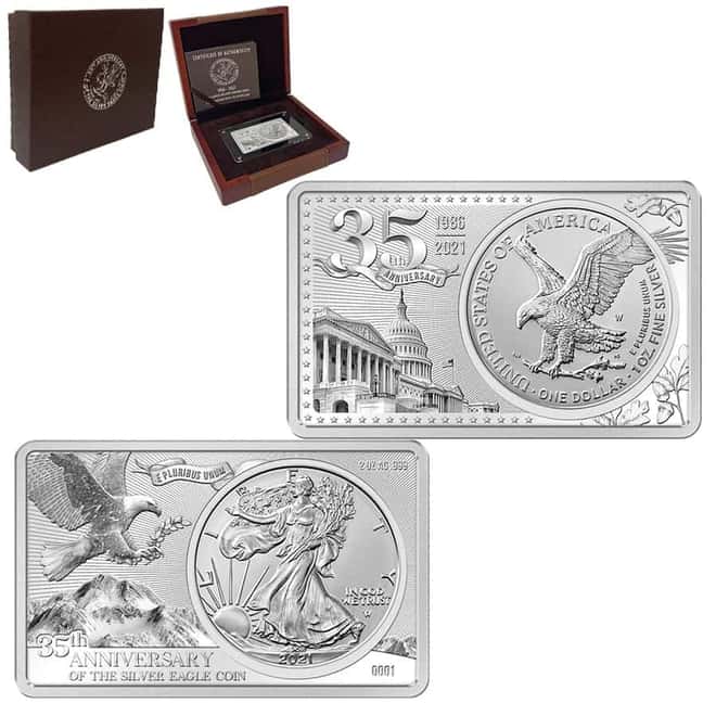 2021 3 oz Silver American Eagle Type 2 Coin & Bar Set - 35th Anniversary (w/Box & COA)