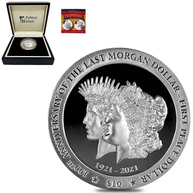 2021 BVI 2 oz Silver 100th Ann. Last Morgan & First Peace Dollar Coin