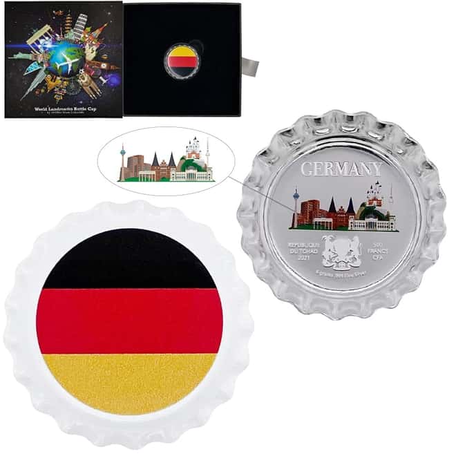 2021 Chad 6 gram World Landmarks - Germany Bottle Cap Proof Silver Coin .999 Fine (w/Box)