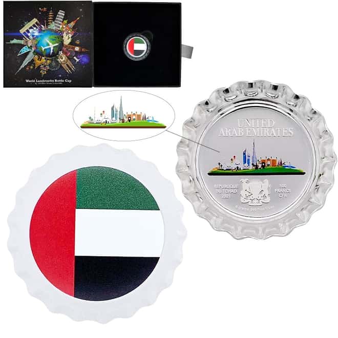 2021 Chad 6 gram World Landmarks - UAE Bottle Cap Proof Silver Coin .999 Fine (w/Box)