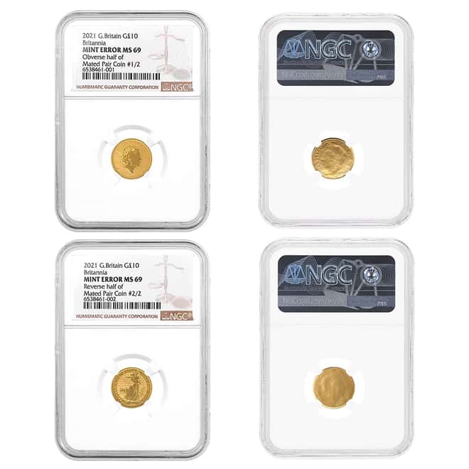 2021 Great Britain 2 x 1/10 oz Gold Britannia 2-Coin Mated Pair Set NGC MS 69 Mint Error
