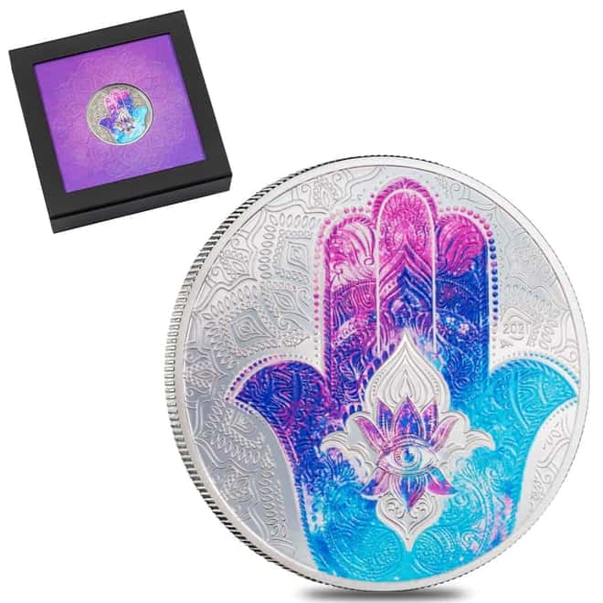 2021 Palau 1 oz Proof Silver Hand of Hamsa Coin .999 Fine (w/Box & COA)