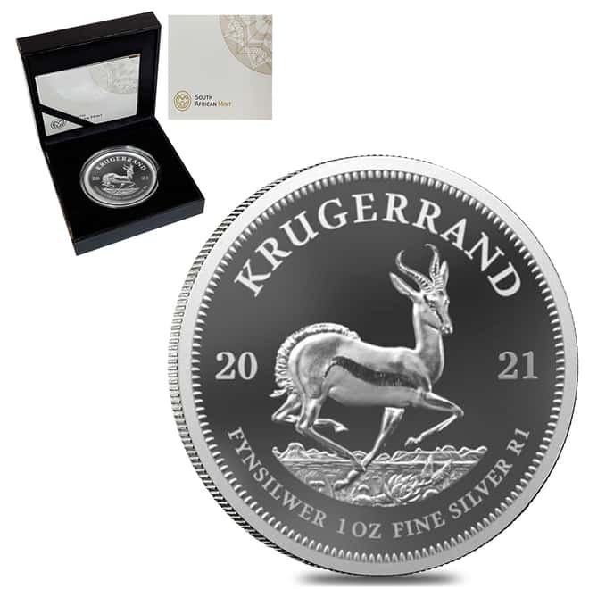 2021 South Africa 1 oz Proof Silver Krugerrand .999 Fine (w/Box & COA)