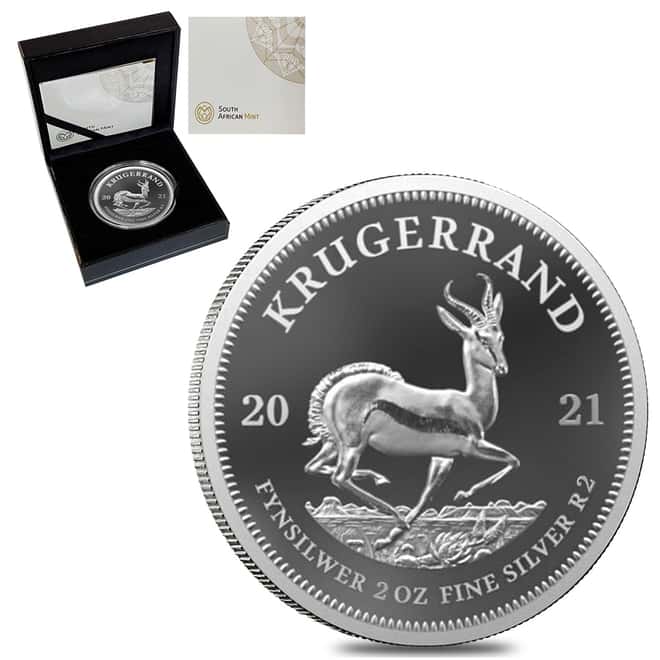 2021 South Africa 2 oz Proof Silver Krugerrand .999 Fine (w/Box & COA)