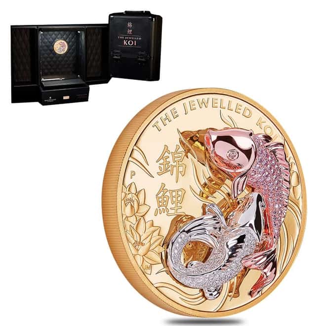 2022 10 oz Proof Gold Jewelled Koi Coin Perth Mint .9999 Fine (w/Box & COA)