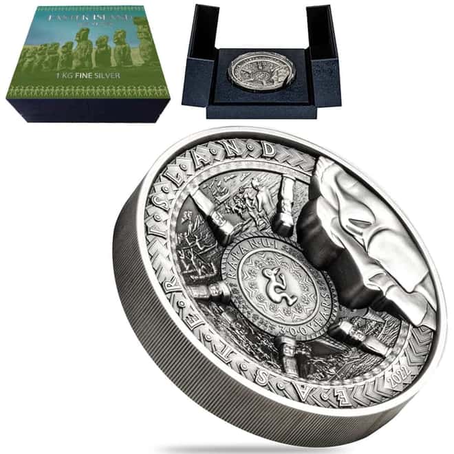 2022 1 kilo Silver Easter Island Multilayered High Relief Coin Samoa .999 Fine (w/Box & COA)