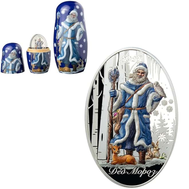 2022 1 oz Silver Father Frost Matryoshka Doll Solomon Islands $5 Coin .999 Fine (w/Box)
