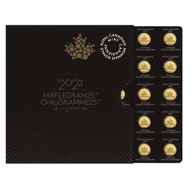 2022 25 x 1 gram Canadian Gold Maples $.5 Coin .9999 Fine - Maplegram25™ (In Assay)