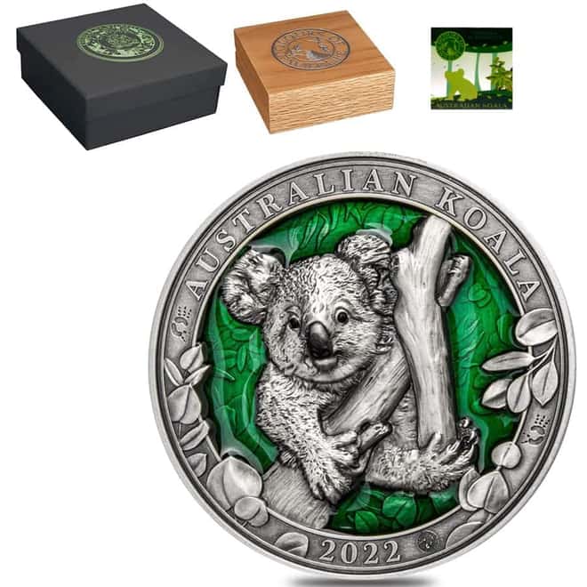 2022 3 oz Silver Australian Koala - Colors of Wildlife Coin Barbados .999 Fine (w/Box & COA)