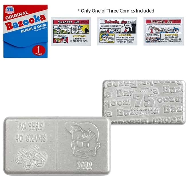 2022 40 gram PAMP Suisse Bazooka Joe Bubble Gum Silver Wafer - 75th Ann (w/Box & COA)