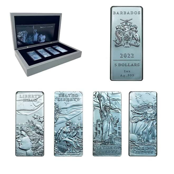2022 Barbados 4 x 1 oz Silver The Lady Liberty 4-Coin Set (w/Box & COA)