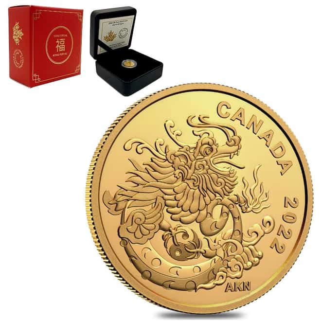 2022 Canada 1/20 oz Earth Dragon Proof Gold Coin .9999 Fine (w/Box & COA)
