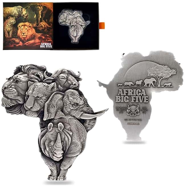 2022 Chad 1 oz Silver Big Five Africa Shaped High Relief Coin .999 Fine (w/Box)
