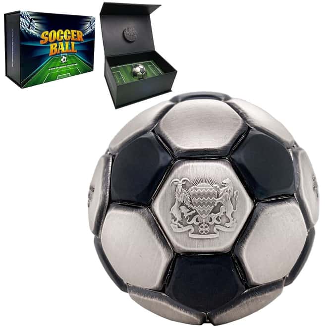 2022 Chad 30 gram Silver Soccer Ball Spherical Antiqued Coin .999 Fine (w/Box)