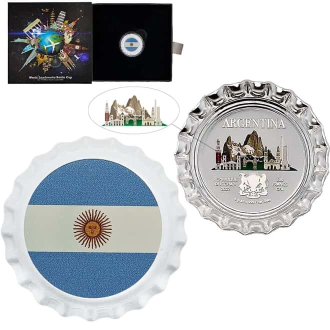 2022 Chad 6 gram World Landmarks - Argentina Bottle Cap Proof Silver Coin .999 Fine (w/Box)