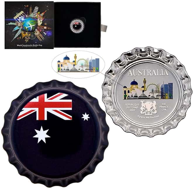 2022 Chad 6 gram World Landmarks - Australia Bottle Cap Proof Silver Coin .999 Fine (w/Box)