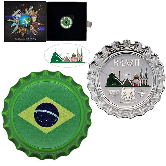 2022 Chad 6 gram World Landmarks - Brazil Bottle Cap Proof Silver Coin .999 Fine (w/Box)