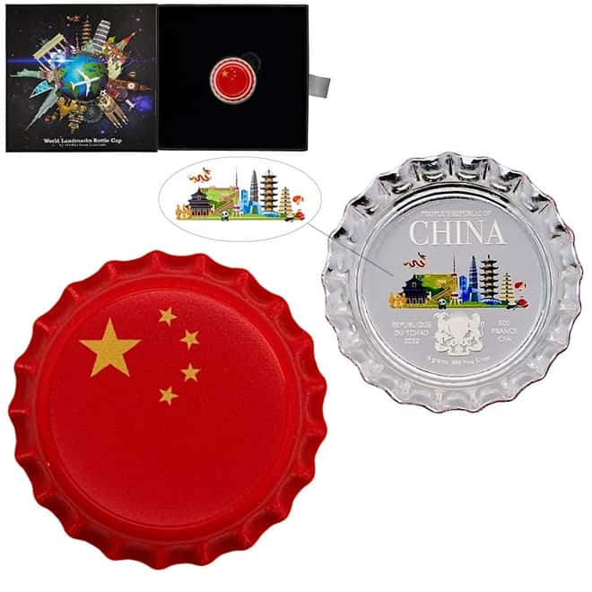 2022 Chad 6 gram World Landmarks - China Bottle Cap Proof Silver Coin .999 Fine (w/Box)